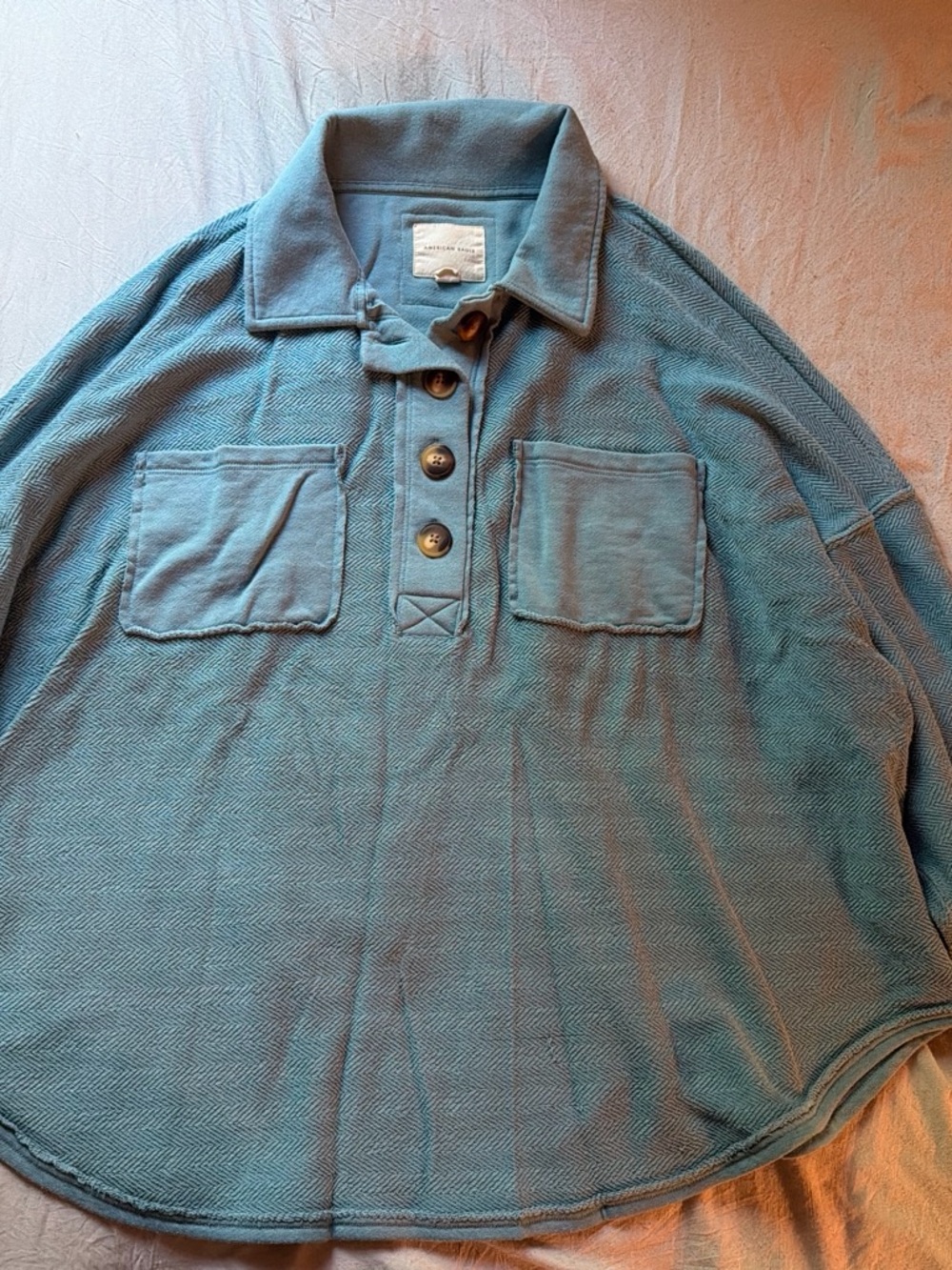 American Eagle Women’s  Button-Placket Polo Shirt in Teal